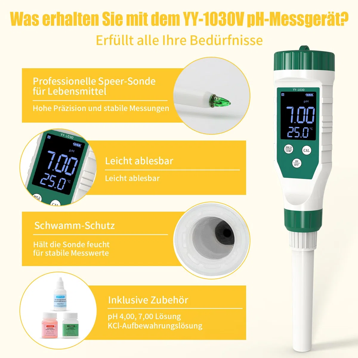 pH-mètre, Testeur de pH Numérique pour Aliments avec Sonde de Haute Précision, pH-mètre Étanche pour Viande, Pain, Fromage, Pâte, Crème et Eau