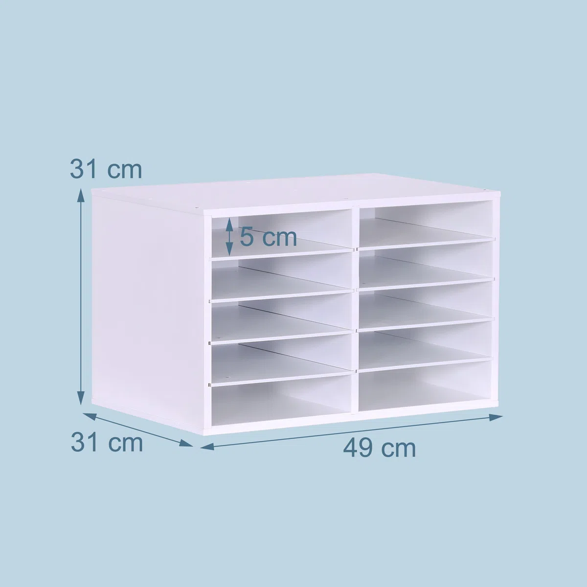 Relaxdays Documentation en Bambou, A4, 10 Compartiments, Bureau, H x L x P 31 x 49 x 31 cm, Organiseur, Blanc