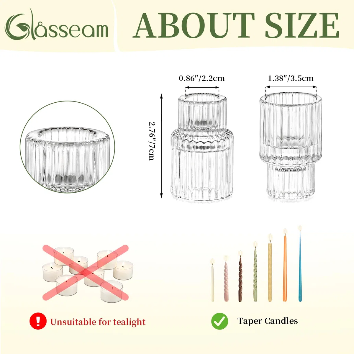 Glasseam Bougeoirs en Verre Transparent, Lot de 20 Bougeoirs en Cristal Strié pour Bougies, Bougeoir De NoëL Chic pour Table à Manger, DéCorations De Mariage Et De FêTe.