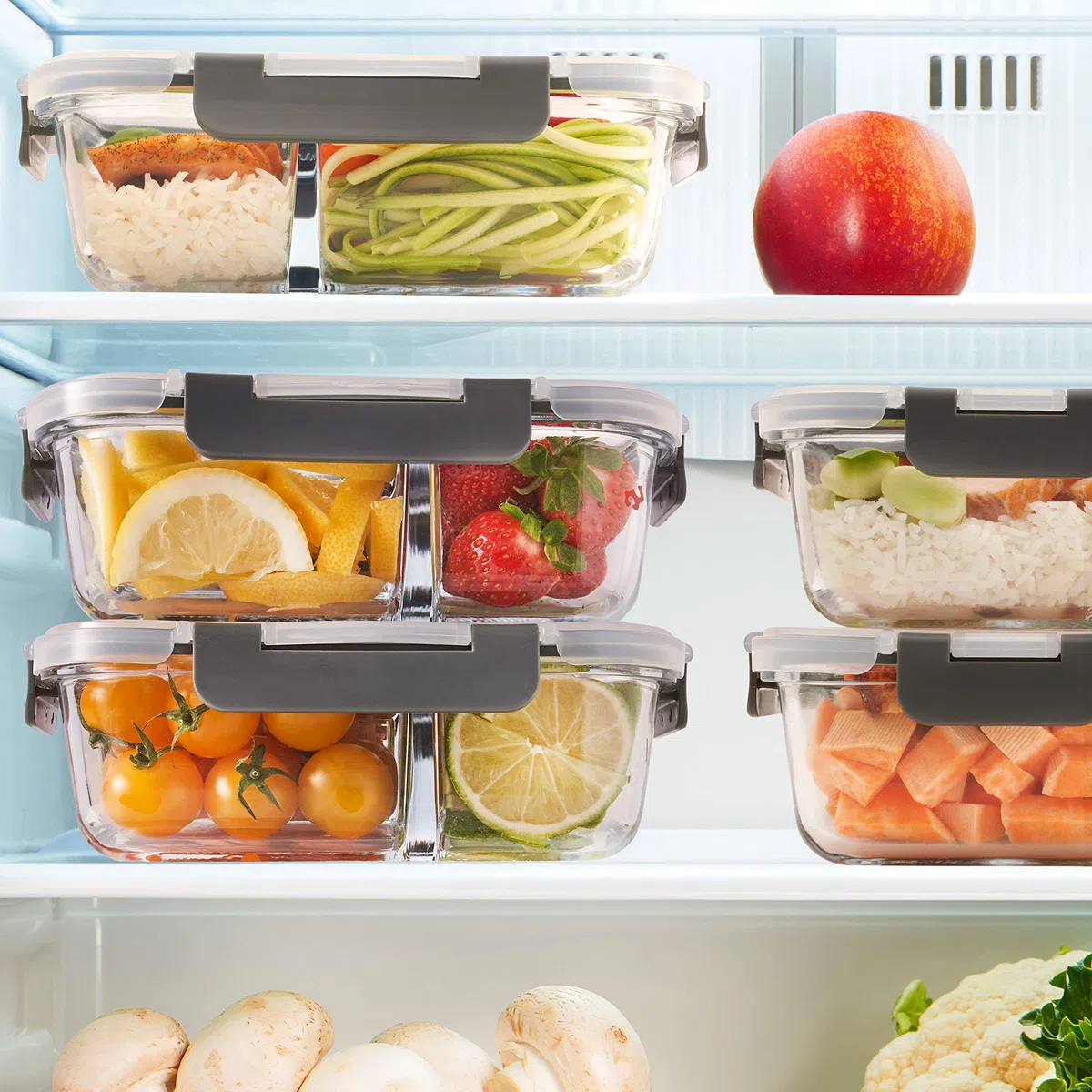 Igluu Meal Prep Boîtes Repas en Verre à 2 compartiments (Lot de 3) – Couvercle hermétique et sans BPA – Compatibles micro-ondes, four, congélateur et lave-vaisselle – 980 ml – Verre Borosilicate