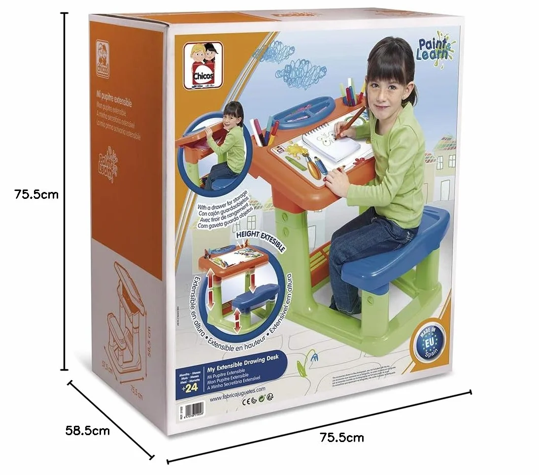 Chicos - Mon Pupitre Extensible | Bureau Enfant Fille avec Tiroir de Rangement | +24 Mois (51002)