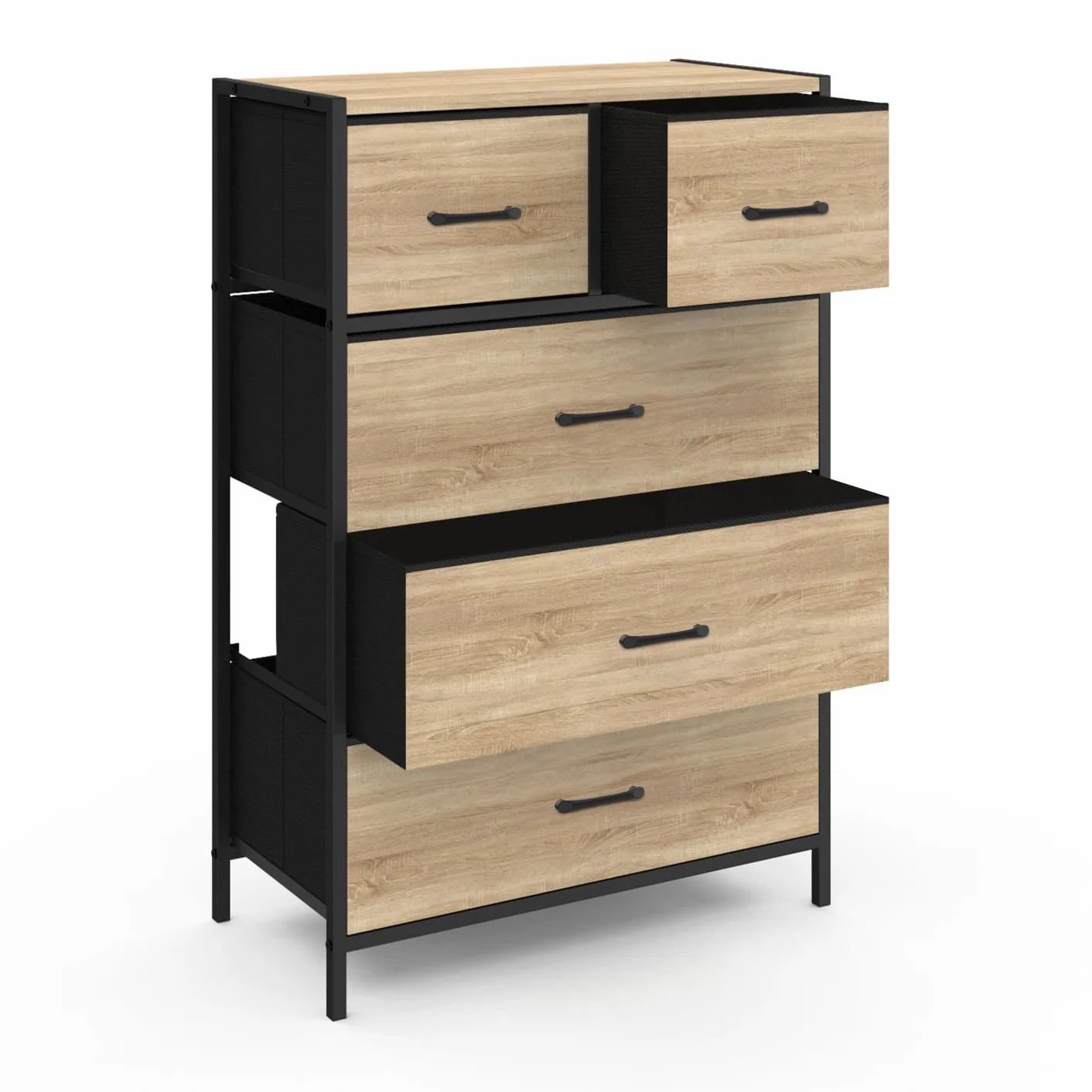 IDMarket - Chiffonnier 5 tiroirs en Tissu Utah 60 cm Commode semainier Design Industriel