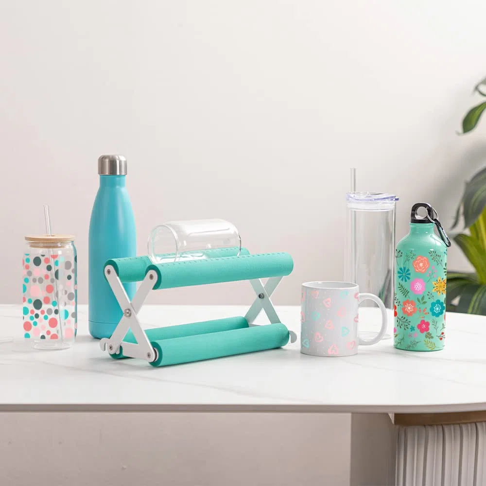 PYD Life Support de gobelet pour travaux manuels, application de vinyle, vert menthe avec mousse, dimensions 3 largeurs réglables pour gobelets, tasses, bouteilles, artisanat époxy