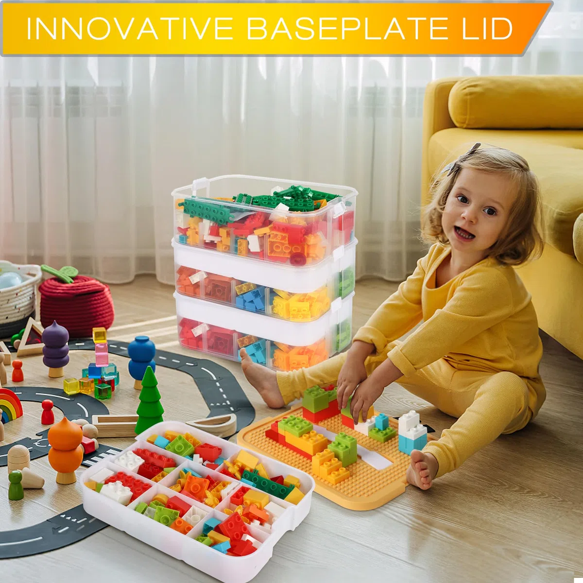 WillingHeart Boite Rangement Plastique pour Lego Briques Coffre A Jouet Enfant avec Couvercle Grande Malette Transparente Caisse 3 Couches Empilable Compartiment Chambre Casier Etanche Storage Box