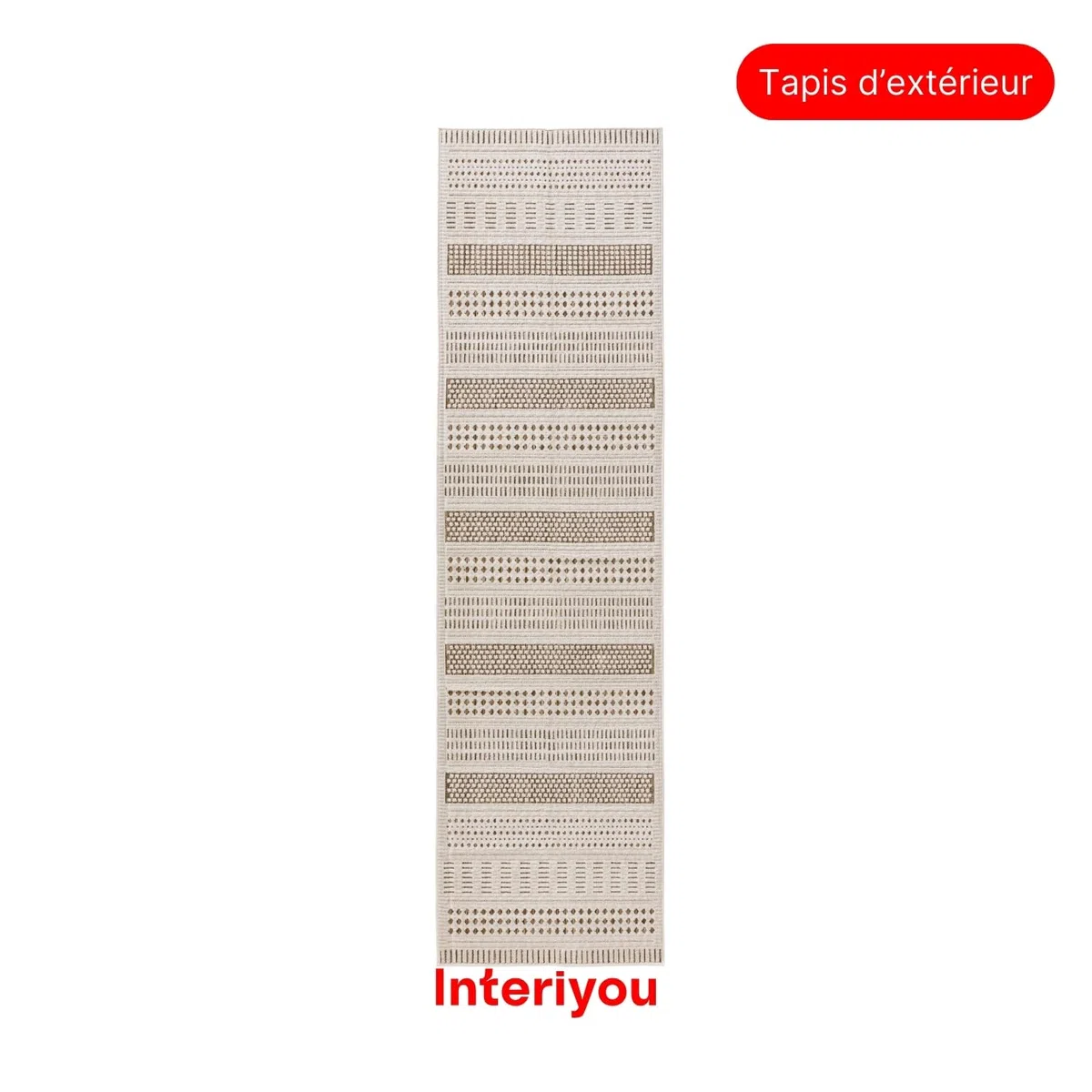 Interiyou Tapis d'extérieur Kano résistant aux intempéries - 80 x 300 cm - Crème/beige - Imperméable - Pour balcon, terrasse, jardin - Tapis d'extérieur - Convient également pour salon, chambre à