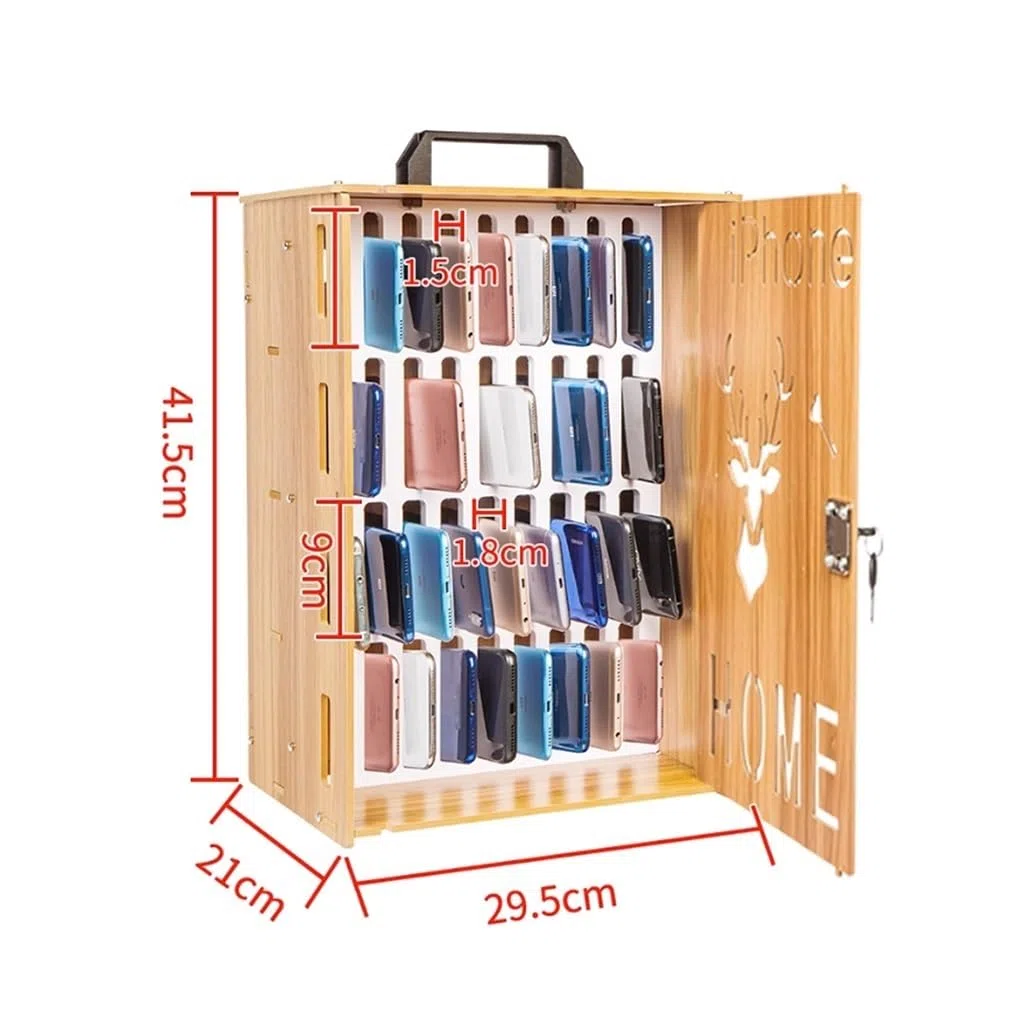 Armoire De Rangement en Bois pour Téléphone Portable 16/36 Fentes pour Conférence d'entreprise Boîte De Téléphone Portable Verrouillée pour Réunion Scolaire (Color : Wood, S : 36)