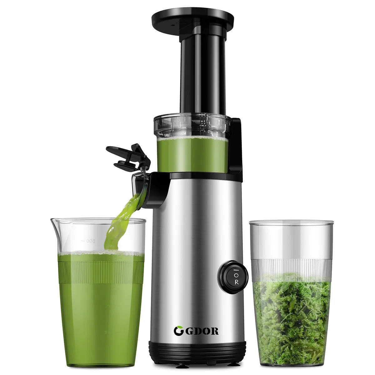 GDOR Extracteur de Jus Juicer Machine Puissant Juicer Facile à Nettoyer Extracteur Jus Compact à Haut Rendement en Jus, Gobelet à Jus de 600 ml, Pinceau Inclus, Sans BPA, Argenté, SJ-008