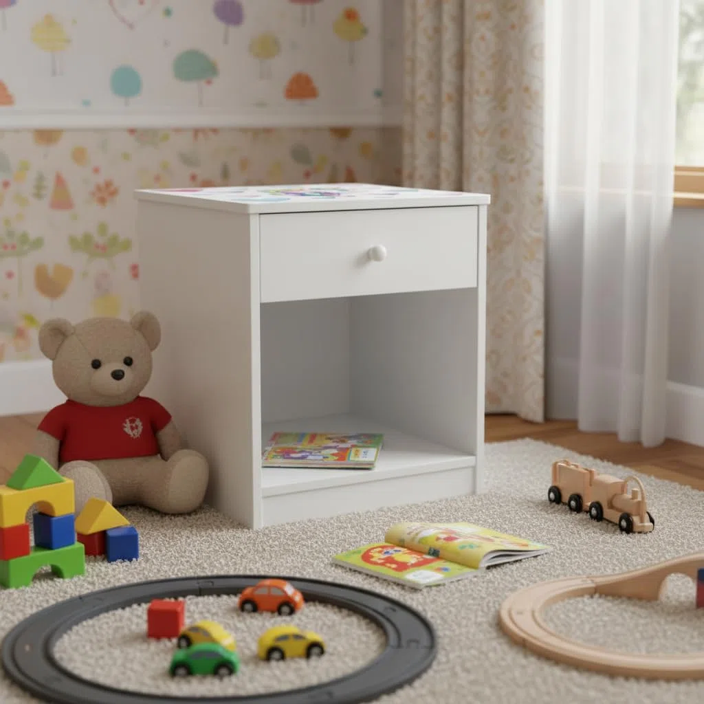Leomark Chevet avec Un Tiroir Petite Commode de Nuit pour Enfant Blanc Table de Nuit casier avec 1 tiroir et 1 Niche Hauteur 40 cm Motif Licorne