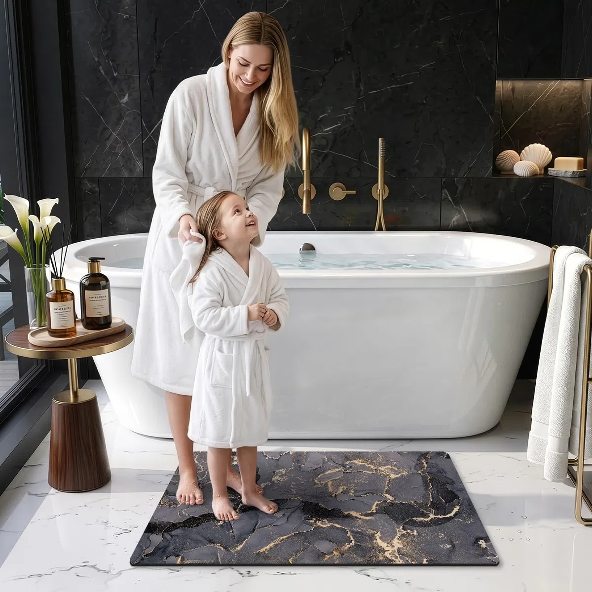 DEXI Tapis de Bain Antidérapant 60 x 110 cm, Super Absorbant, Sèche Rapide, Ultra Mince, Facile à Nettoyer, pour Portes de Salle de Bain, Baignoire, Douche, Gris foncé