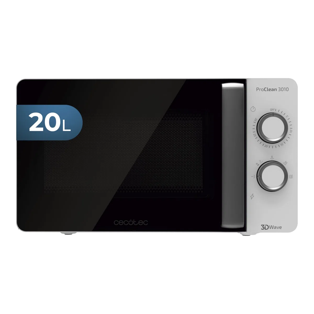 Cecotec Micro-ondes ProClean 3010. Capacité de 20 L, Revêtement Ready2Clean, 700 W de Puissance, 6 Niveaux de Fonctionnement, Minuterie 30 minutes, Mode Décongeler, Finition en Blanc.
