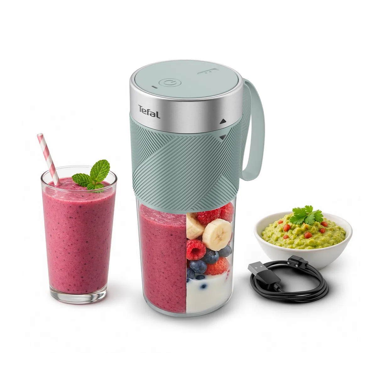 Tefal Lightmix BL1C0430 BL1C0430 BL1C0430 Blender portable, puissant, sans fil, rechargeable, smoothies protéinés, mélanges de crème glacée et fruits congelés, BL1C0430, 300 ml