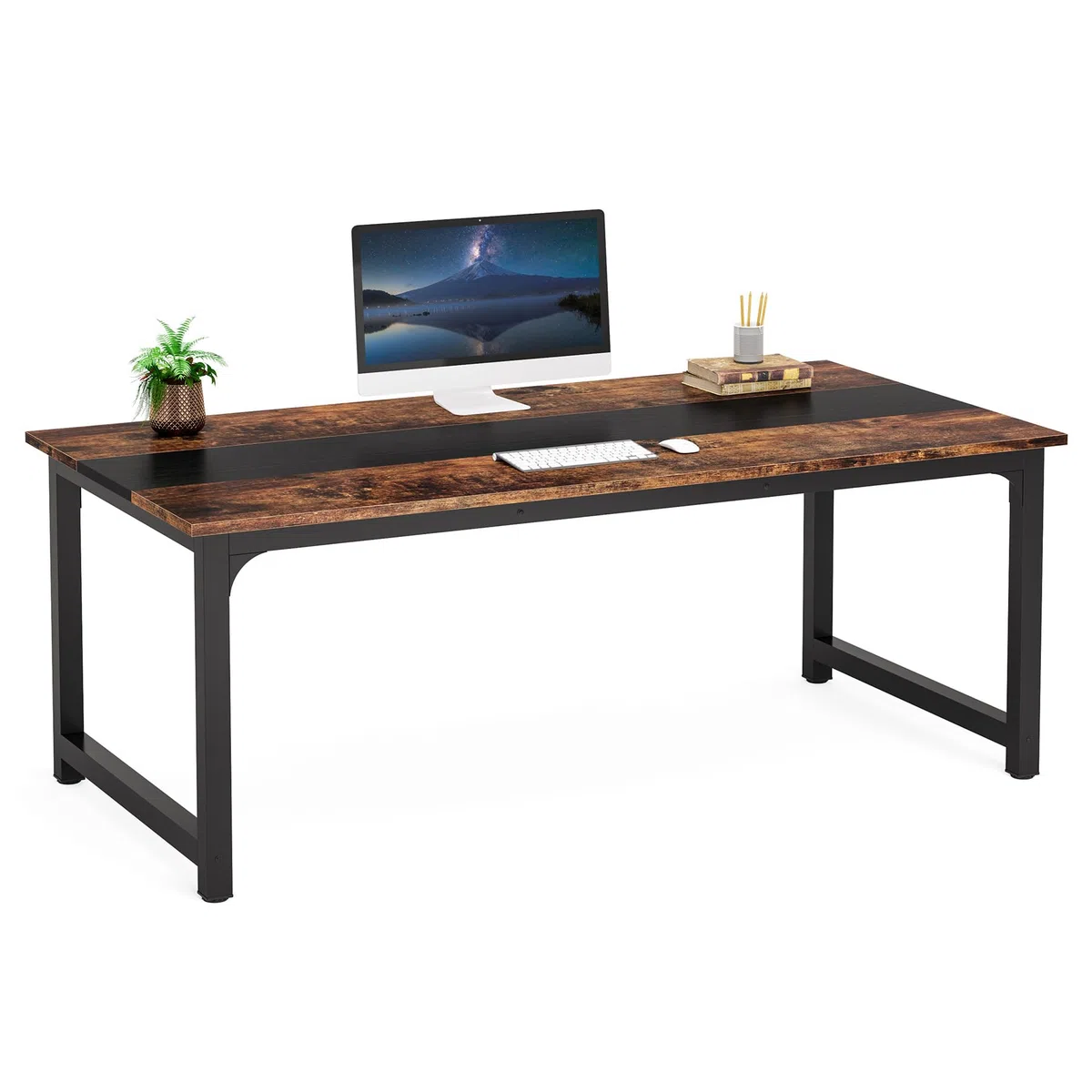 Tribesigns Bureau d'ordinateur Moderne, 160 x 80 cm, Grand Bureau, Table d'ordinateur, Bureau d'étude, Poste de Travail pour Bureau à Domicile, Rustique/Noir