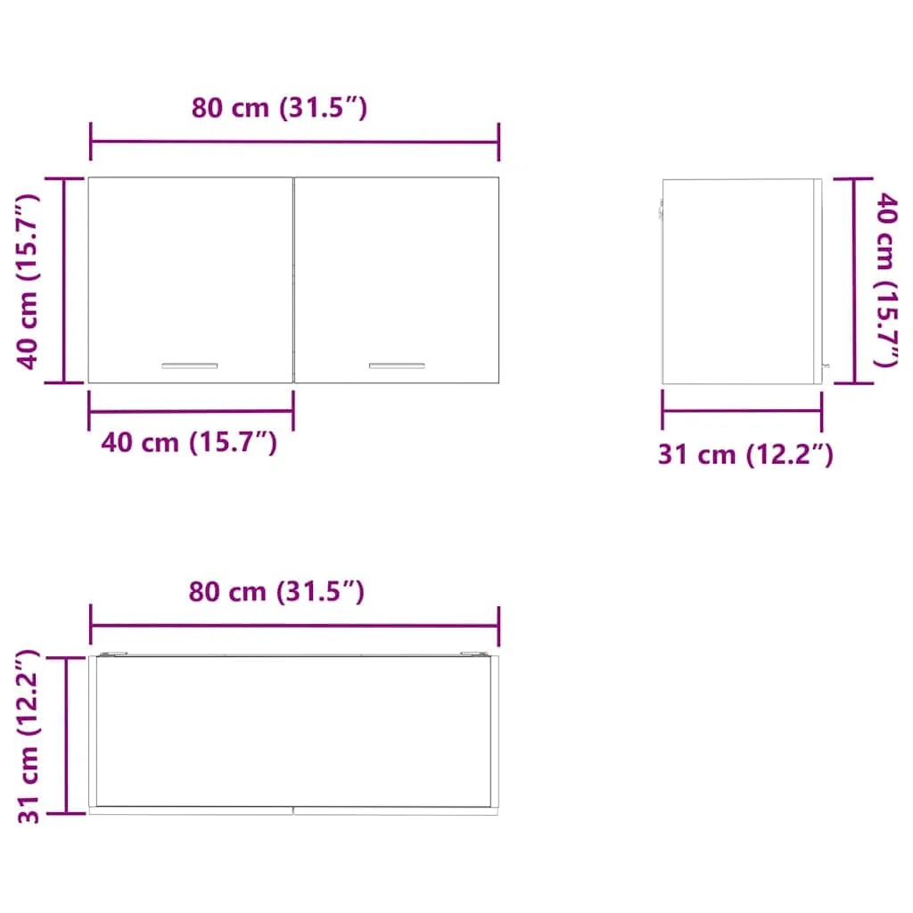 vidaXL Armoire Suspendue Chêne Noir 80 x 31 x 40 cm Bois d'ingénierie, Armoire de Cuisine Moderne, Design rectangulaire, Grand Espace de Rangement, matériaux résistants, Style Contemporain