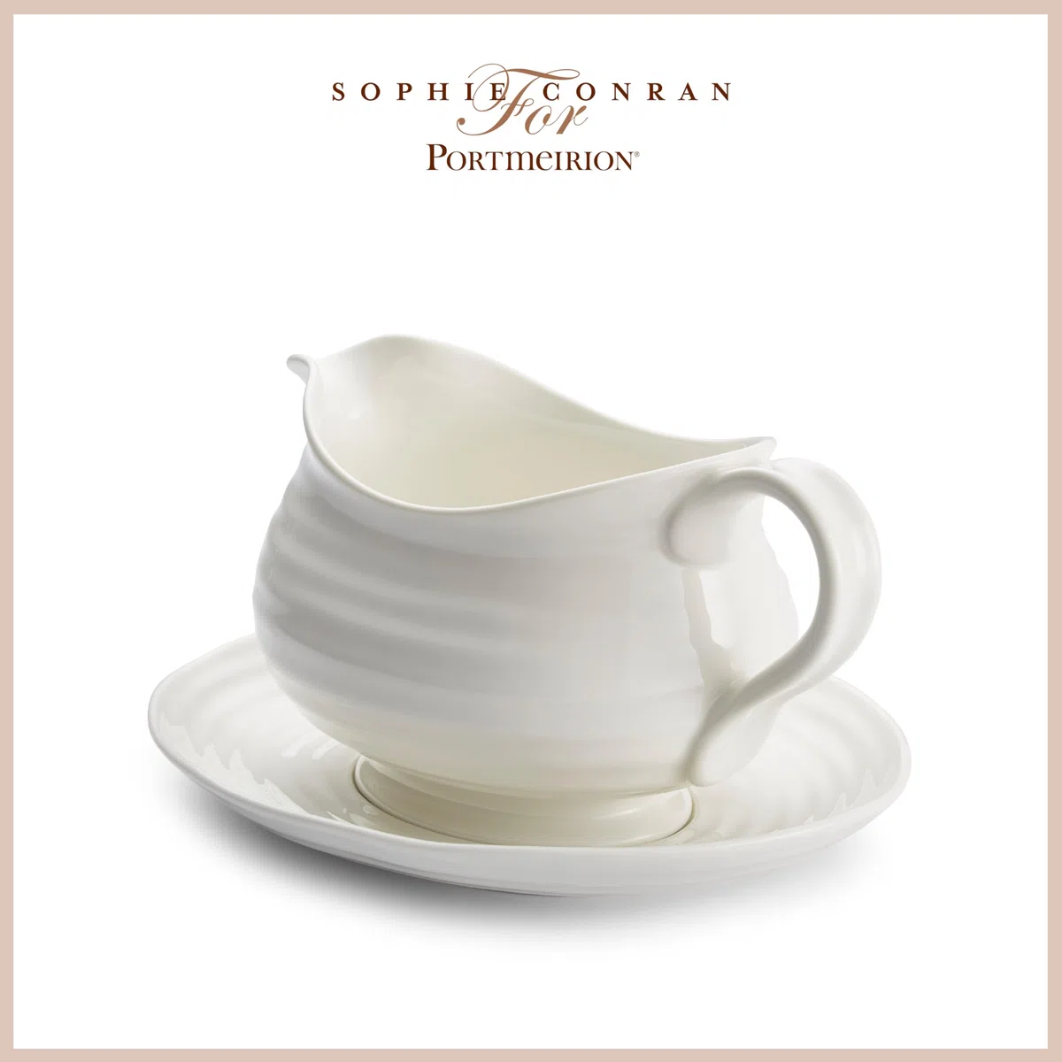 Portmeirion Sophie Conran Saucière en Porcelaine de 680,4 g avec Support, Vaisselle élégante pour Sauce, vinaigrettes, Design Artisanal, Durable, Passe au Micro-Ondes et au Lave-Vaisselle (Blanc)