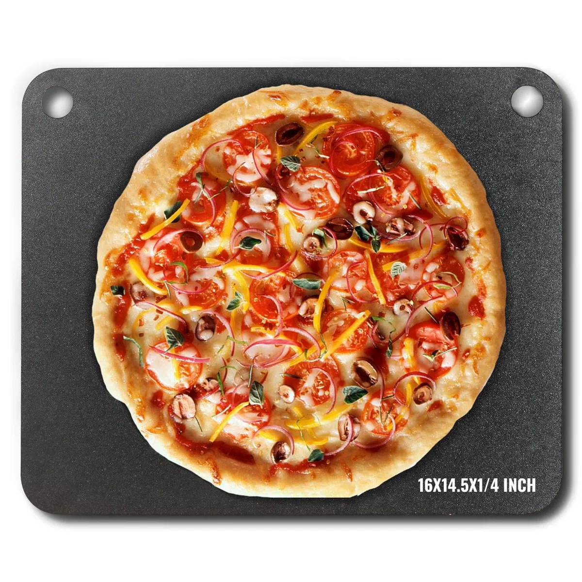 VEVOR Pierre à Pizza 406 x 368 x 6 mm Plaque à Pizza pour Four Pré-assaisonnée en Acier au Carbone Plat à Pizza Croustillante Rectangulaire pour Pizza Fraîche ou Surgelée/Pain/Steak/Légumes Barbecue
