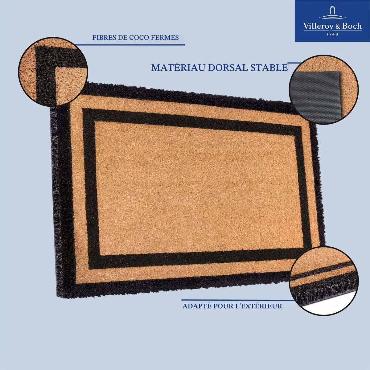 Villeroy & Boch 1856 Paillasson en Coco pour l'intérieur et l'extérieur protégé, antidérapant, Anti-salissures, Cadre extérieur, résistant aux intempéries, pour Couloir, terrasse, entrée, 50 x 80 cm