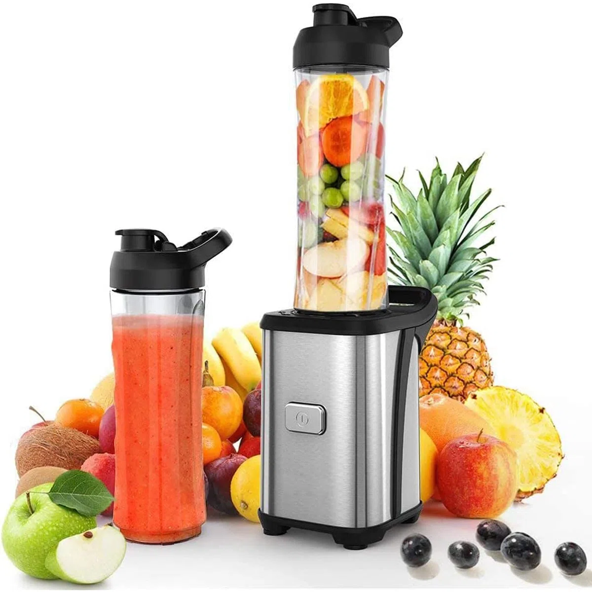 Blender Mixeur, Mini Blender Smoothie 350W avec 2 Bouteilles Portables 600ml, Lames en Acier Inox, Mixeur Portable avec Bouton One Touch, Verrouillage Sécurité, Facile Nettoyer