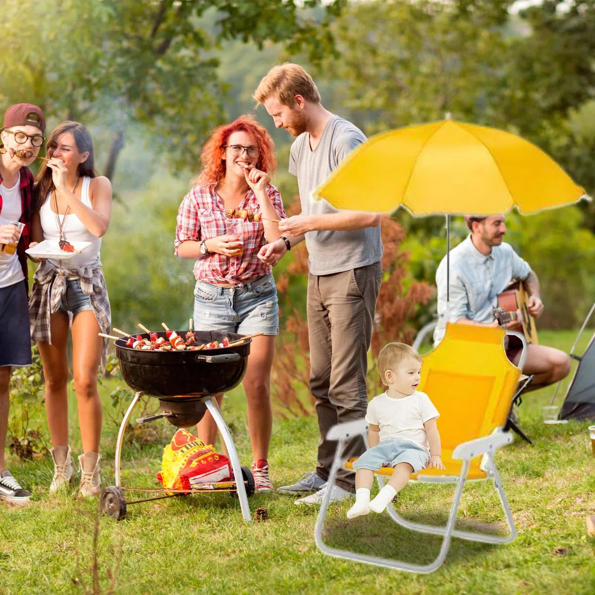 Chaise de plage pliable pour enfants - Chaise pliante inclinable avec parasol, siège résistant pour voyage, pique-nique, extérieur, jardin, piscine