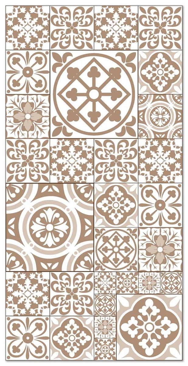 Panorama Tapis Vinyle - Modèle Carreaux Ciments Talavera Brun 80x150 cm - Différentes Tailles - Deco Maison, Cuisine, Chambre et Exterieur