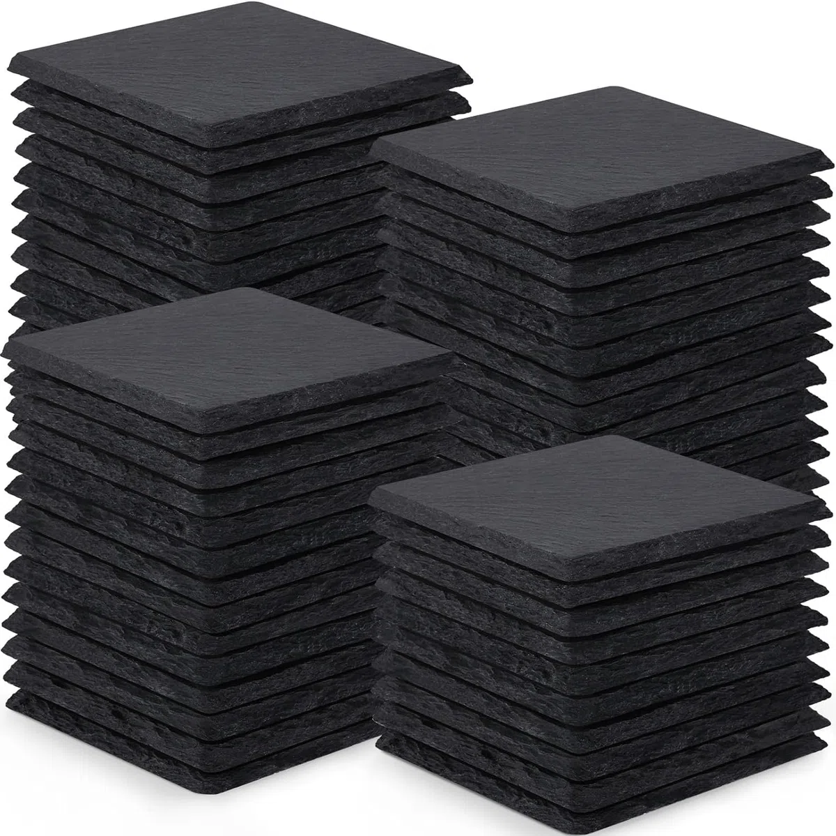 GOH DODD Lot de 60 Dessous de Verre en Ardoise Noire Carrés - 4 Pouces/10cm avec Fond Anti-Rayures - Parfaits pour Maison, Bureau, Cuisine pour Mariage ou Pendaison de Crémaillère