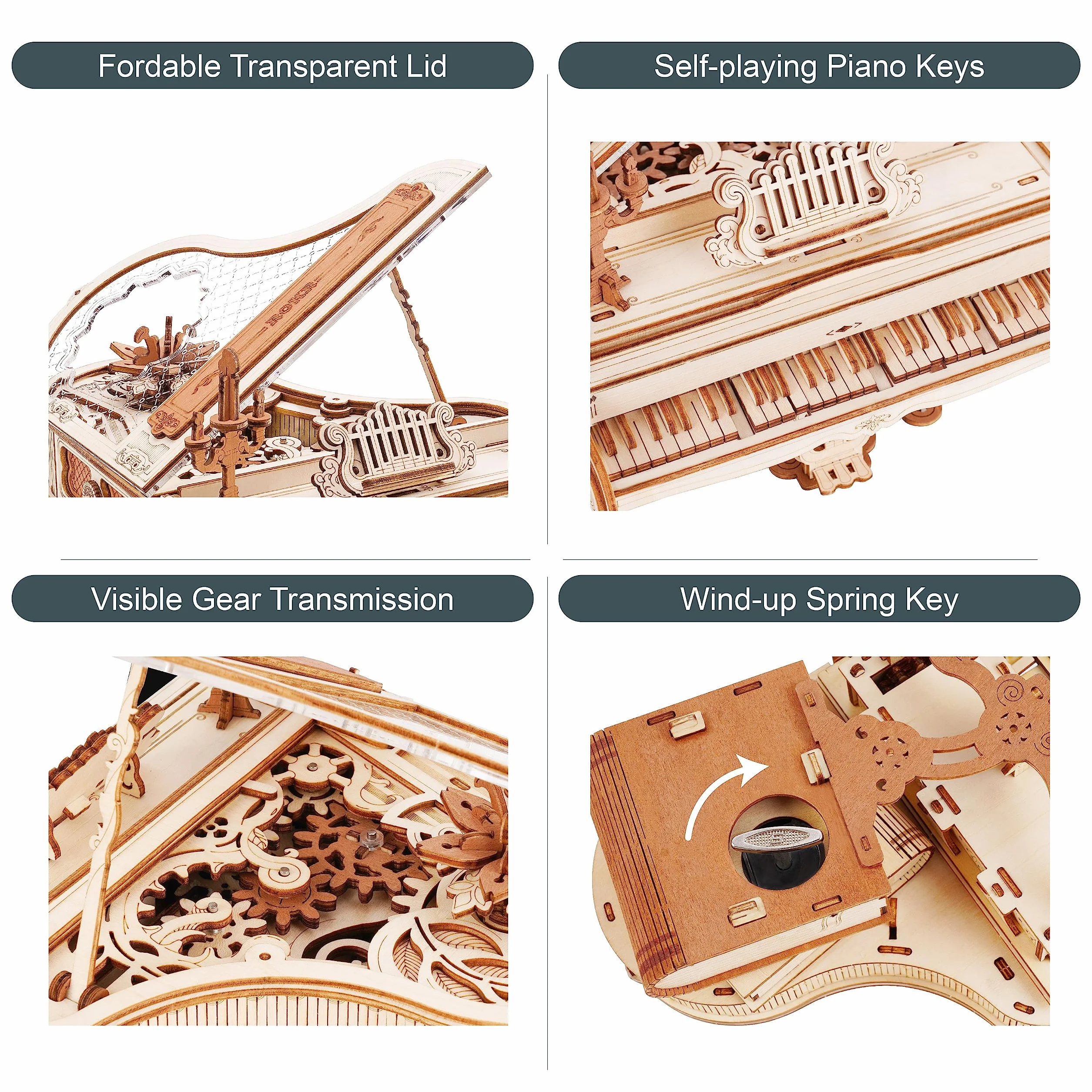ROKR Maquette en Bois a Construire Puzzle en Bois 3D Adulte Boîte à Musique Piano Magique Maquette Mécanique Jeux de Construction pour Adultes 3D Cadeaux d'anniversaire Noël 223pcs,Magic Piano
