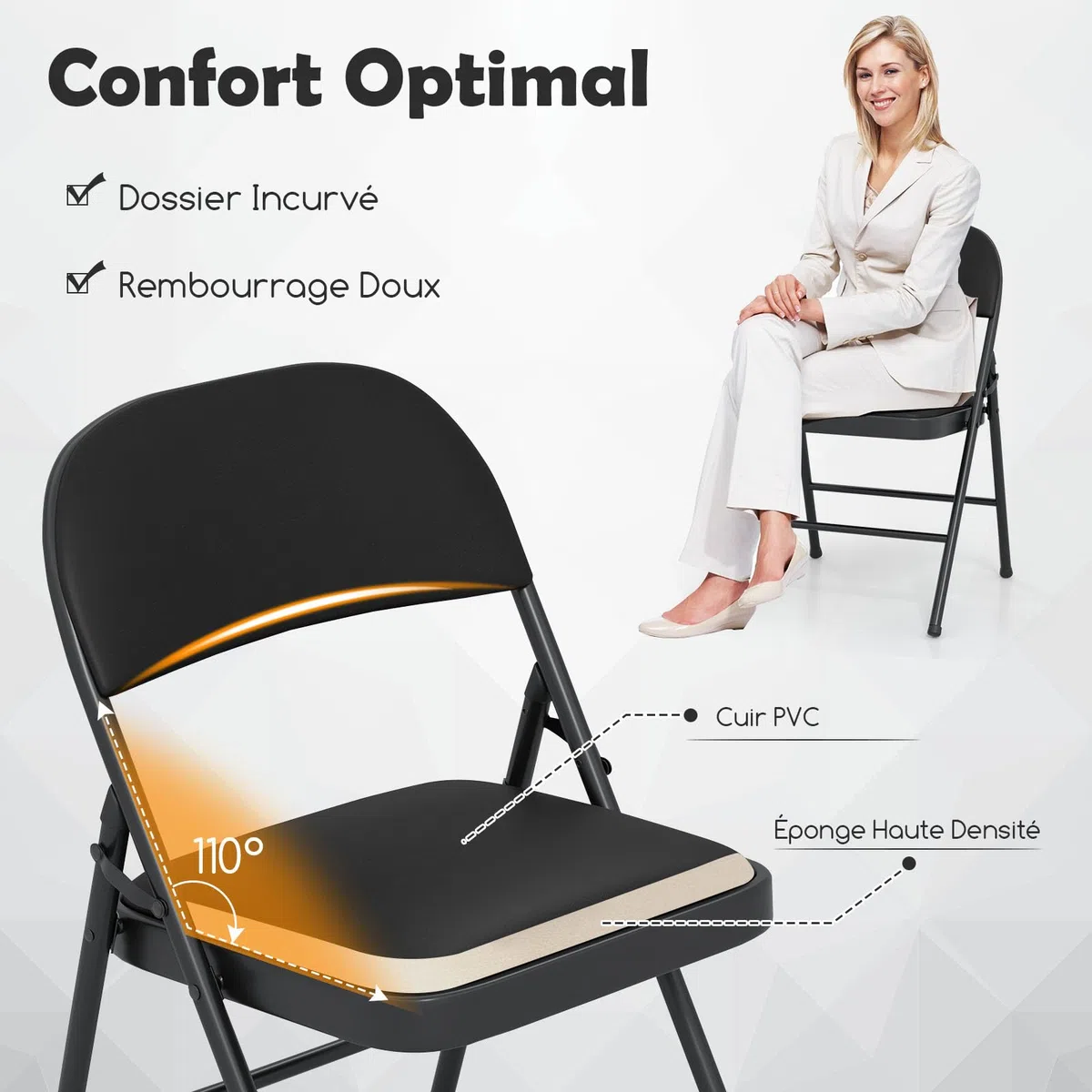 RELAX4LIFE Lot de 2 Chaise Pliante Interieur en Métal, Chaise Pliante Salle a Manger en Similicuir, Chaises de Salon Pliantes, Légère, Compacte, Aucun Montage, pour Réception Réunion Conférence