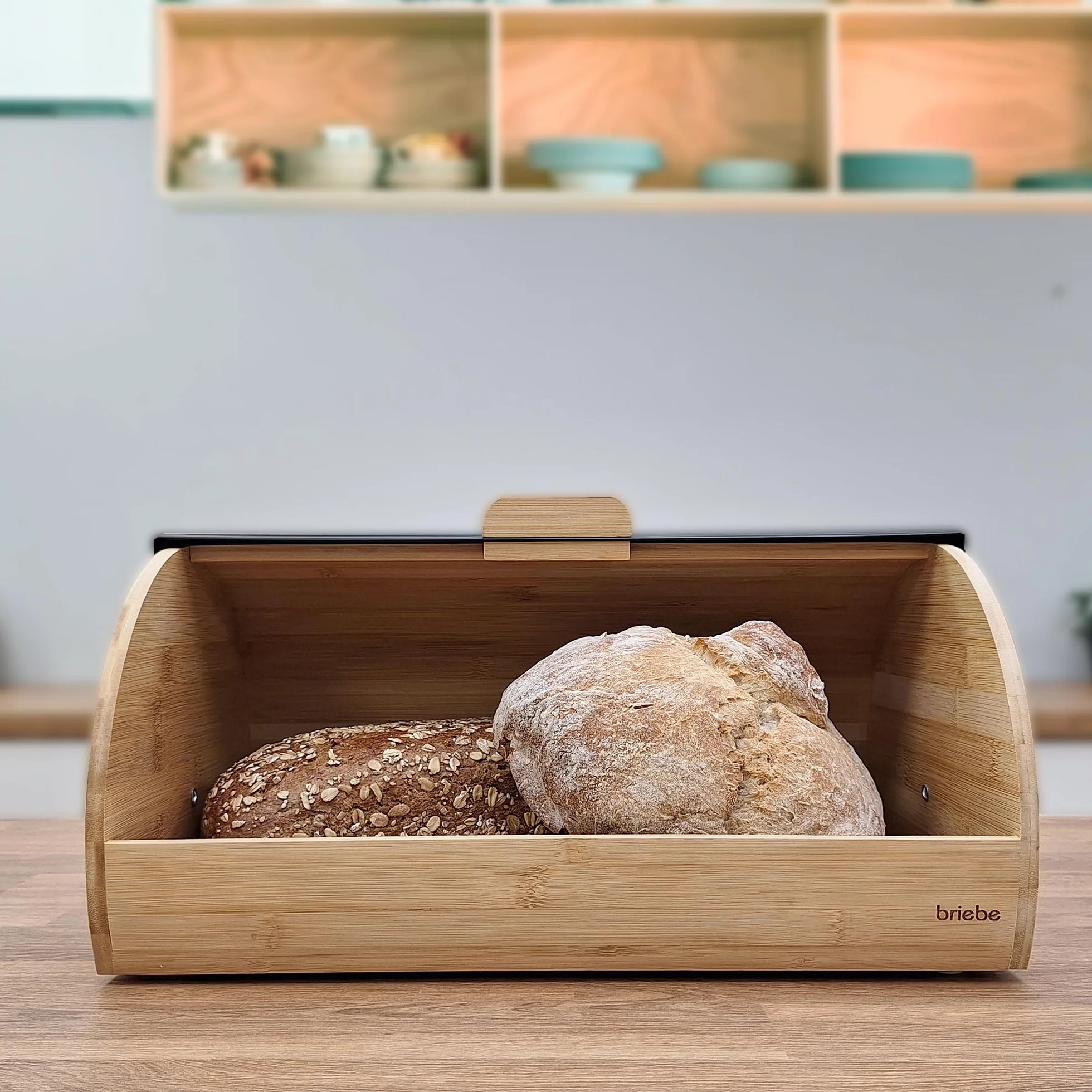 briebe Nordic Boîte à Pain en Bois de Bambou, Couvercle Coulissant pour Conserver le Painen, Bread Box pour le Rangement des Viennoiseries, Design Nordique Moderne, Noir