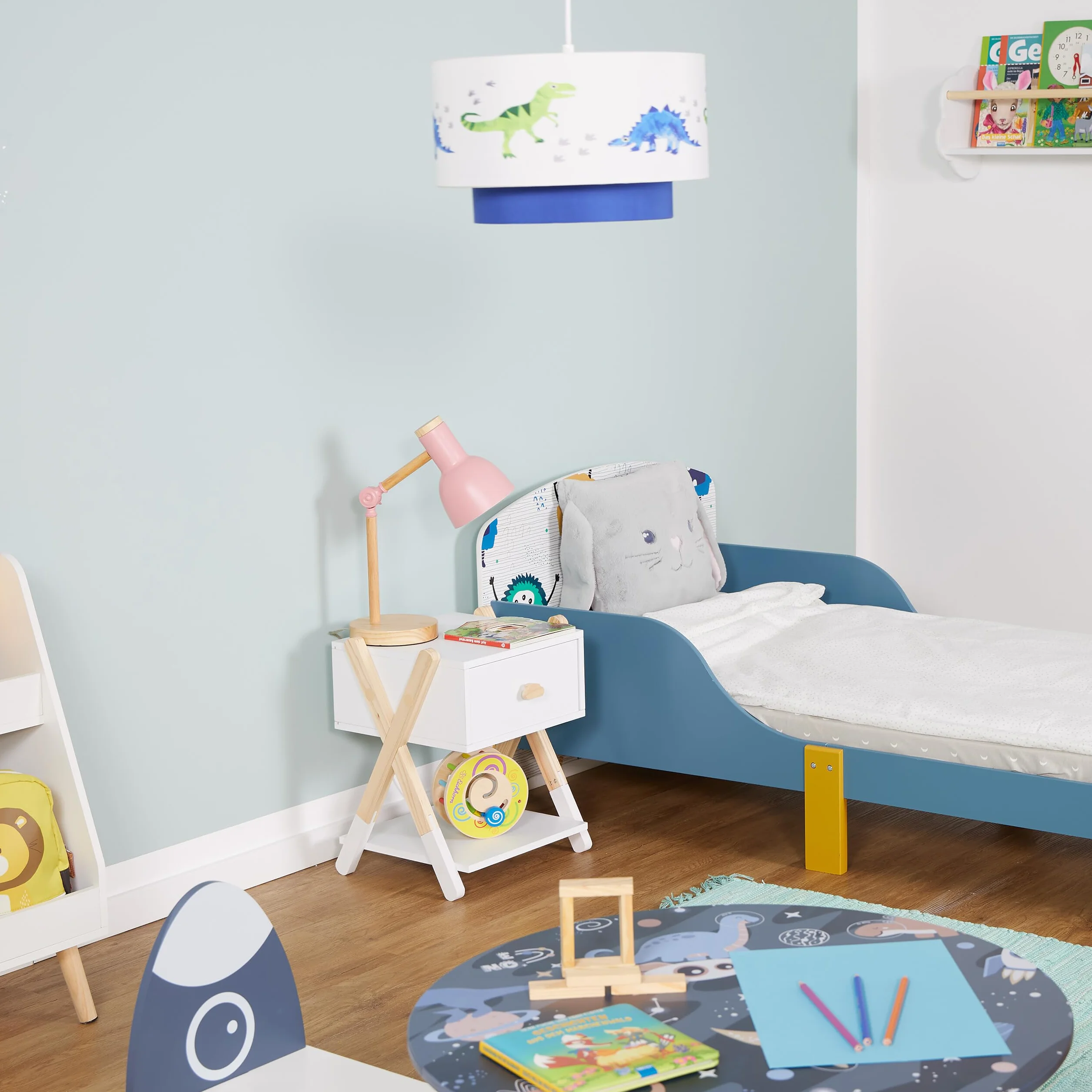 Relaxdays Table de Chevet, pour Votre Bout de Chou, Bois de pin & MDF, H x L x P : env. 42 x 34 x 32 cm, Blanc et Nature