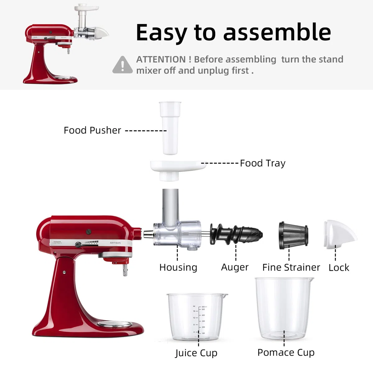 Gdrtwwh Presse-agrumes pour tous les mélangeurs KitchenAid - lent, accessoires presse-agrumes, à mâcher (blanc), GD500