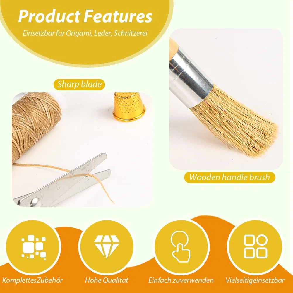 Piashow Kit de reliure de livres 41 pièces - Matériel de reliure en 3 parties - Outils de reliure de livres - Fil ciré - Outils de démarrage de reliure avec ruban de reliure - Alêne pour bricolage de