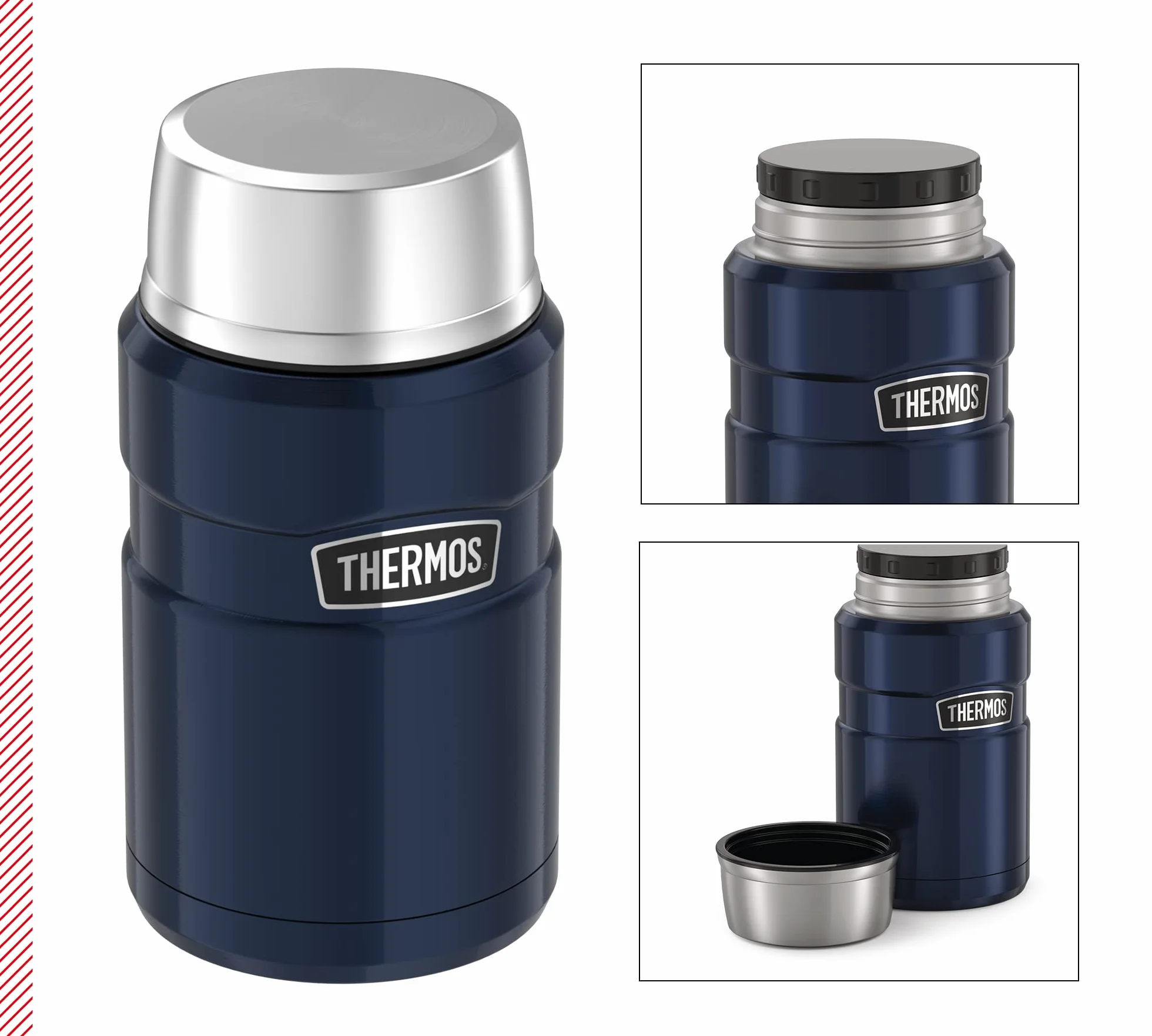 Thermos Stainless King Récipient alimentaire isotherme en acier inoxydable, bleu nuit, 0,71 Liter