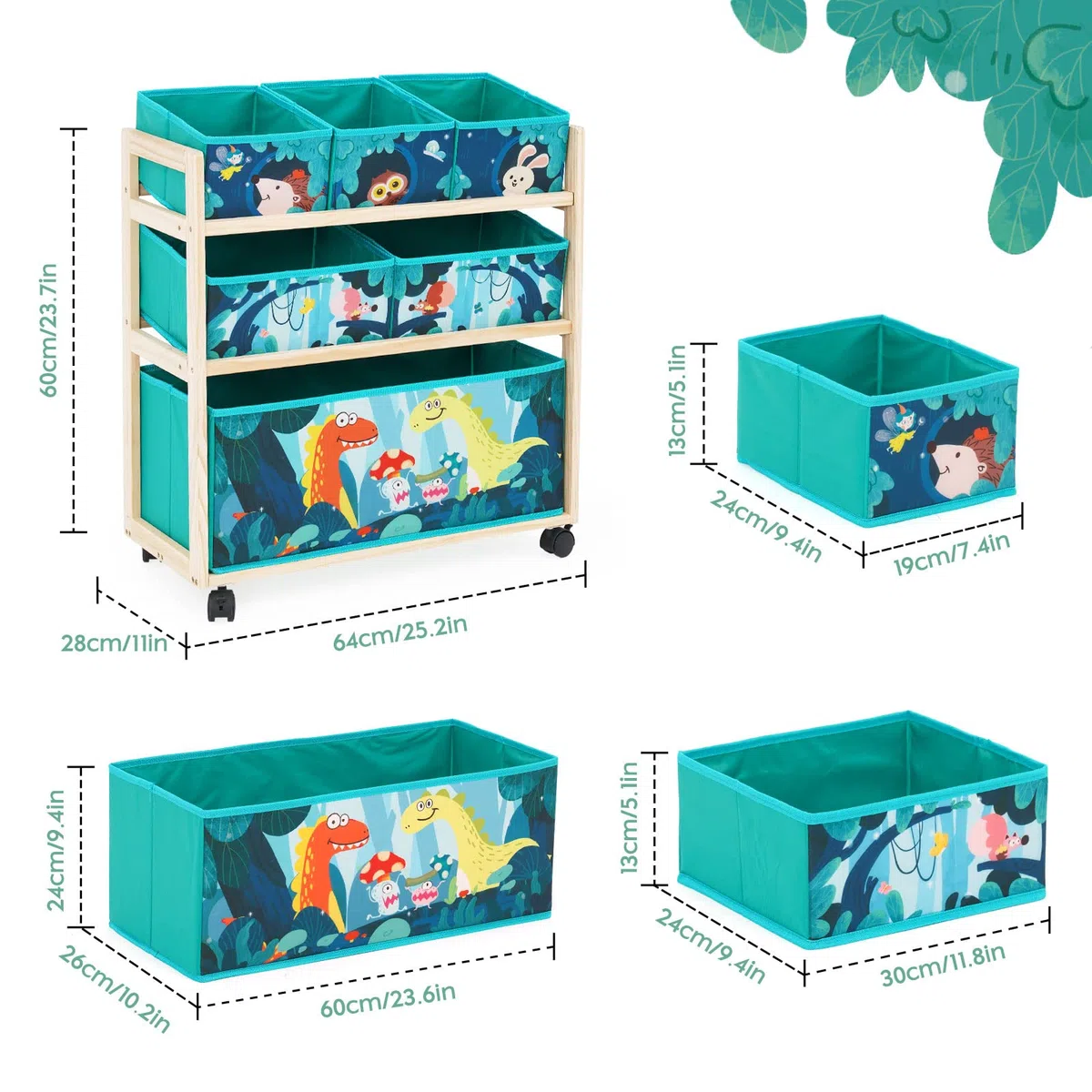 HOMCENT Organisateur de Jouets pour Enfants avec Roues et 6 bacs pour Ranger Les Jouets pour la Chambre des Enfants Chambre des garçons Filles, Vert 64x28x60 cm