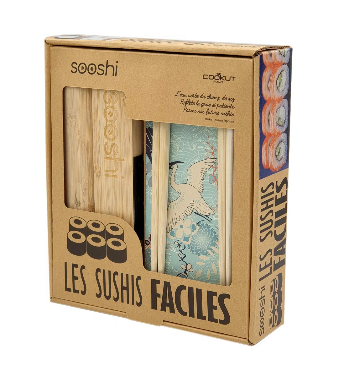 COOKUT - Coffret SOOSHI - Kit pour préparer de Magnifiques makis Sushi Super Facilement avec Appareil en Bambou, Baguettes et Livre de Recettes