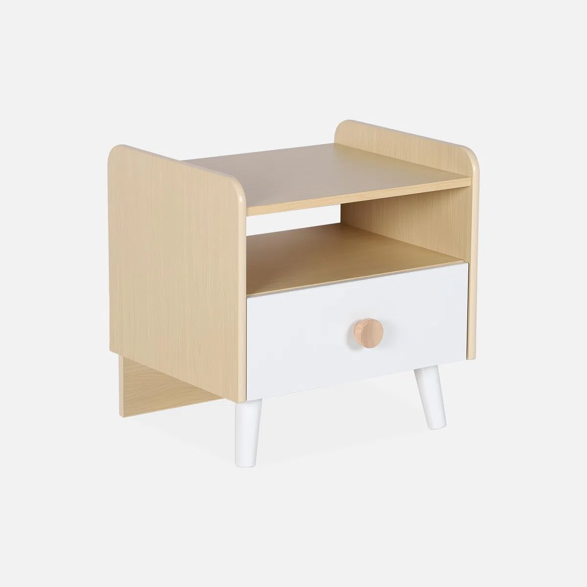 sweeek - Table de Chevet Enfant Effet Bois. Blanc. 1 tiroir