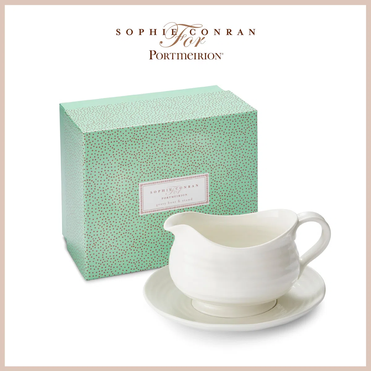 Portmeirion Sophie Conran Saucière en Porcelaine de 680,4 g avec Support, Vaisselle élégante pour Sauce, vinaigrettes, Design Artisanal, Durable, Passe au Micro-Ondes et au Lave-Vaisselle (Blanc)