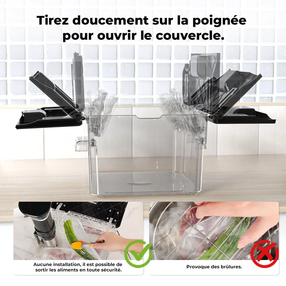 Récipient Sous Vide avec Couvercle Récipient Sous Vide avec Support 11L pour Cuiseur Sous Vide Plusieurs Marques Adaptées Multifonctionnel Double Porte Clair sans BPA