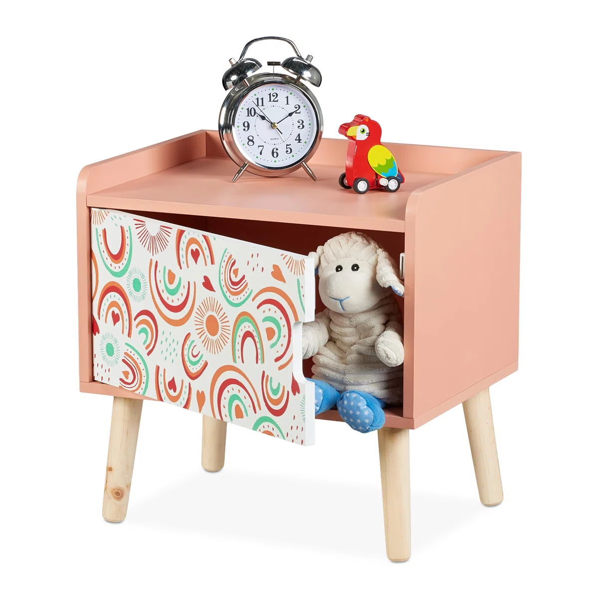Relaxdays Table de Chevet, pour l'enfant, Case, Design météorologique, Bois de pin et MDF, HLP 41x40x30 cm, Multicolore