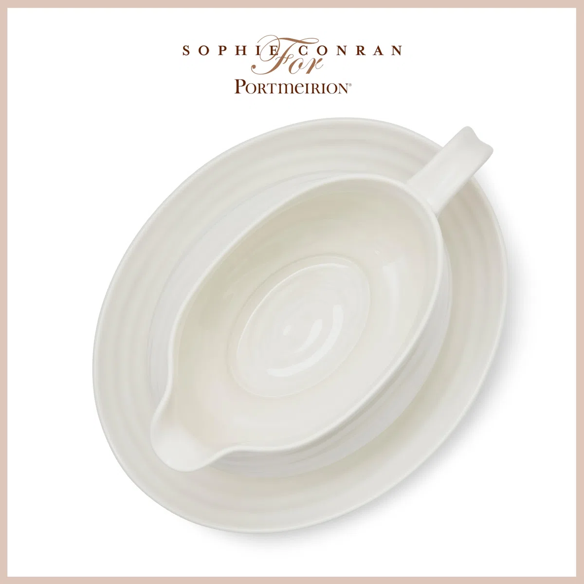 Portmeirion Sophie Conran Saucière en Porcelaine de 680,4 g avec Support, Vaisselle élégante pour Sauce, vinaigrettes, Design Artisanal, Durable, Passe au Micro-Ondes et au Lave-Vaisselle (Blanc)