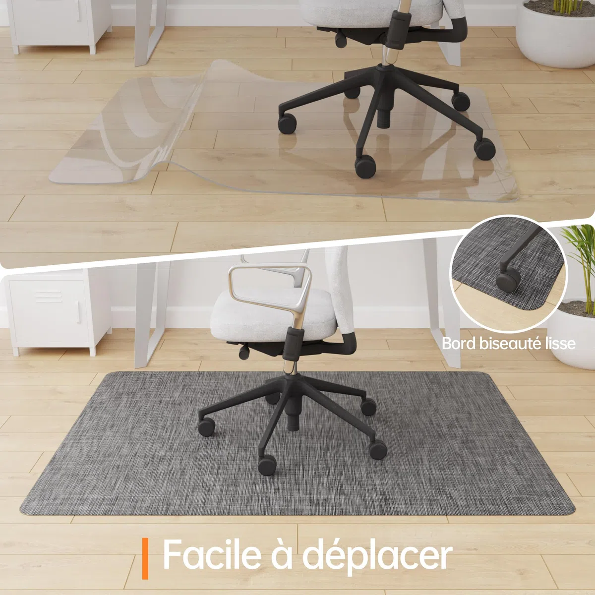 Tapis Chaise de Bureau, 91x122cm Grand Tapis Protection pour Sols Durs en PVC Antidérapant Renforcé, pour Bureau à Domicile ou Professionnel - Gris Foncé