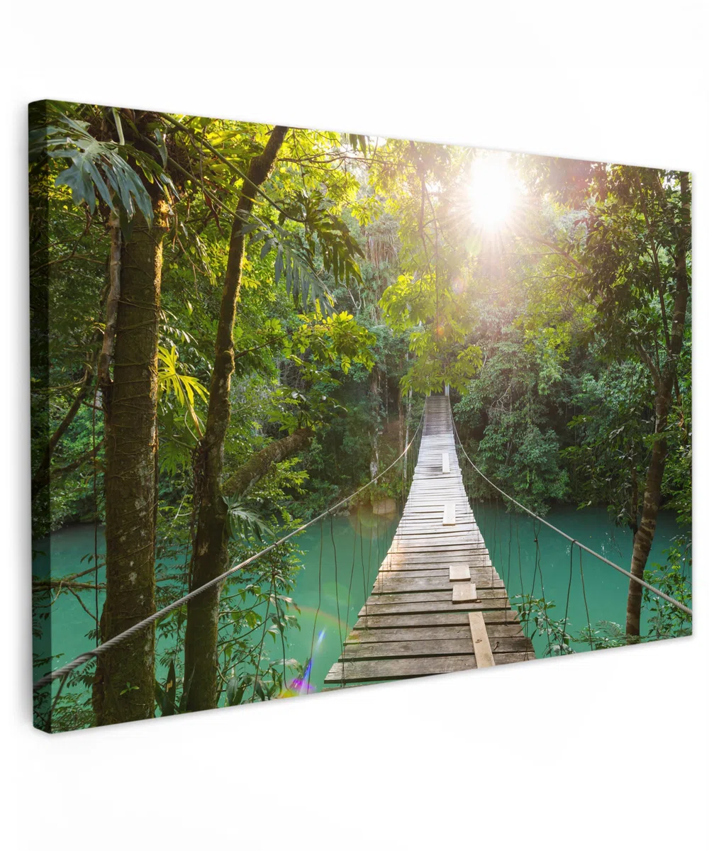 MuchoWow© Impression sur Toile Peinture 120x80 cm Tableau Mural Decoration Salon Reproductions de Tableaux Murale Moderne Jungle - Eau - Pont - Nature - Plantes