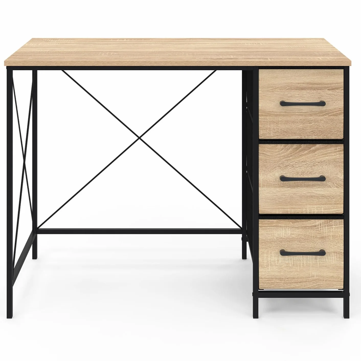 IDMarket - Bureau 3 tiroirs en Tissu Utah Bois et Noir Design Industriel