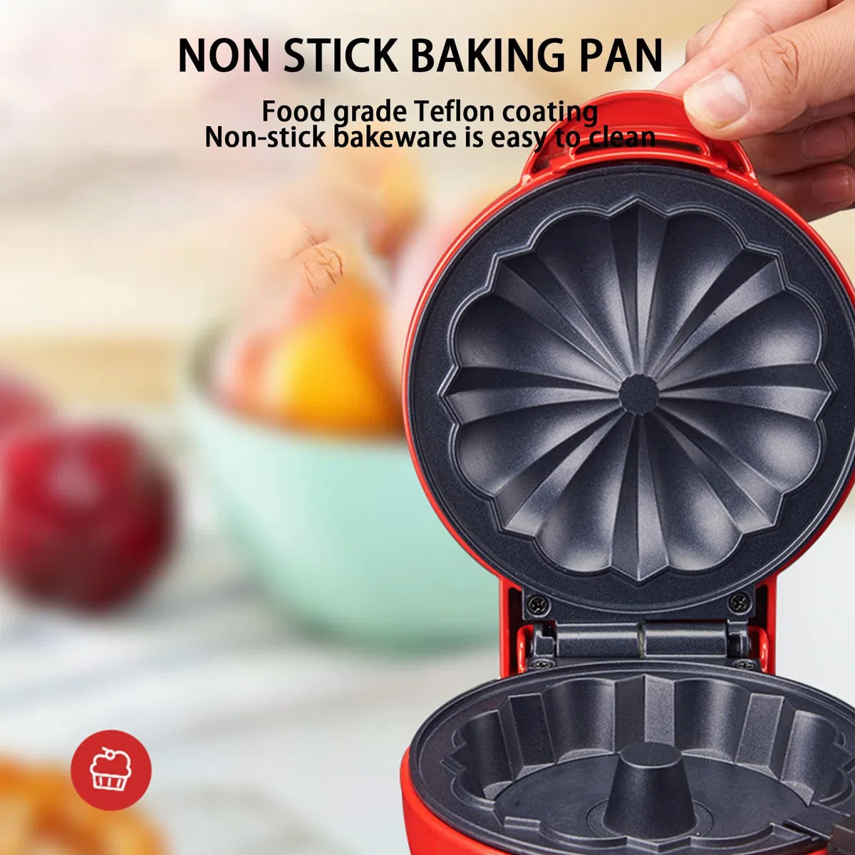 Machine à gâteaux, Machine à gâteaux, Machine à Beignets avec revêtement antiadhésif et Lampe de Travail de sécurité, Machine à gâteaux avec Chauffage Double Face pour Petit-déjeuner, collations