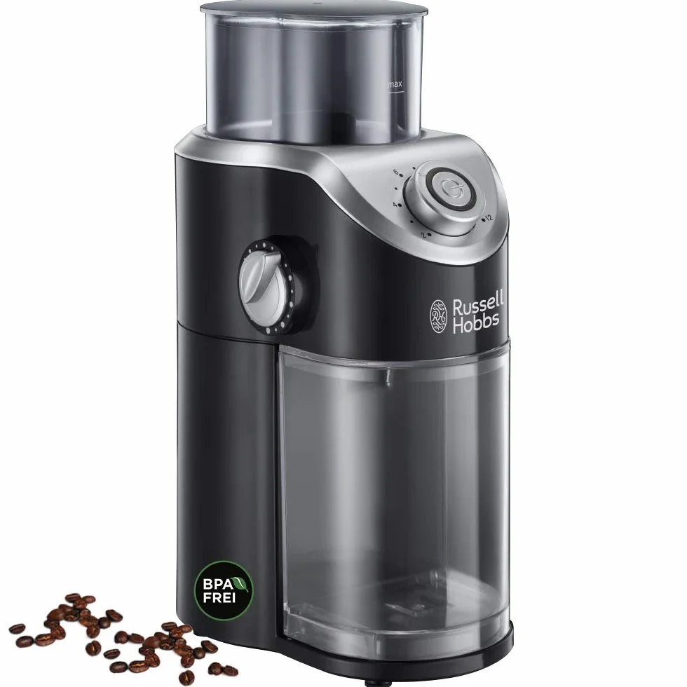 Russell Hobbs Moulin à café [électrique à meule plate] Classics (réglages variables de mouture: fine à grossière, 2 à 12 tasses, pour grains de café, noix, épices, céréales, indicateur LED) 23120-56