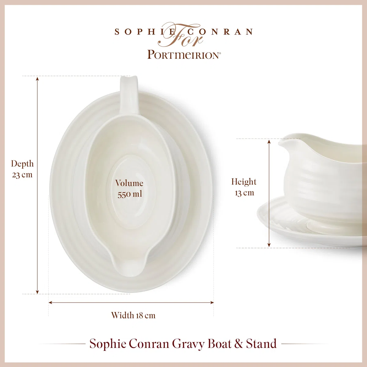Portmeirion Sophie Conran Saucière en Porcelaine de 680,4 g avec Support, Vaisselle élégante pour Sauce, vinaigrettes, Design Artisanal, Durable, Passe au Micro-Ondes et au Lave-Vaisselle (Blanc)