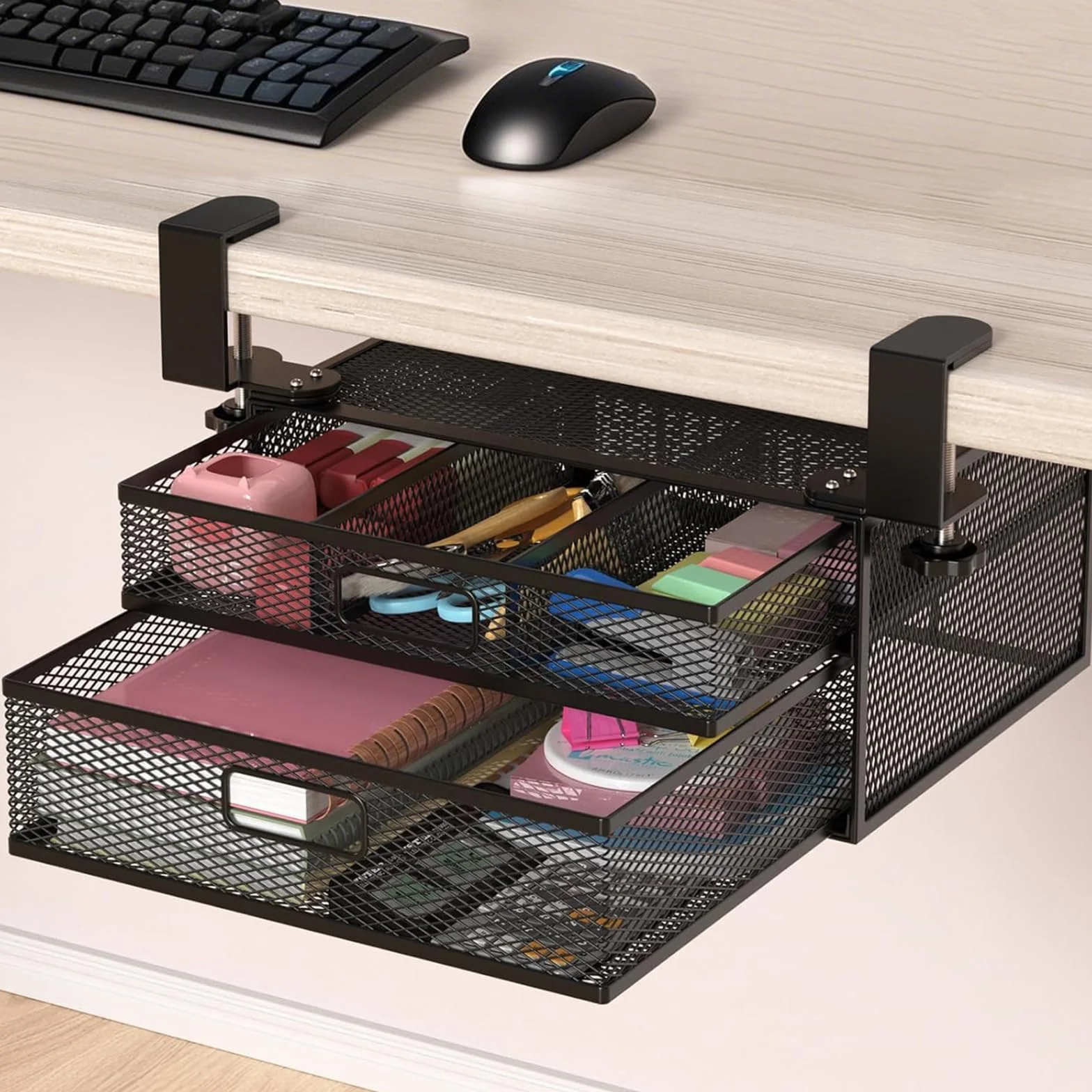 Organiseur de tiroir de bureau sans perçage,Tiroir coulissant sous bureau,Organiseur de Tiroir à Clipser en Maille,pour Maison, Fournitures d'Art