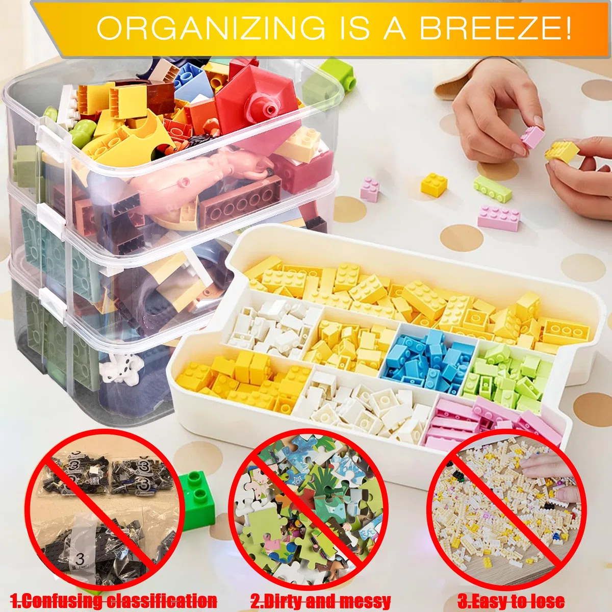 WillingHeart Boite Rangement Plastique pour Lego Briques Coffre A Jouet Enfant avec Couvercle Grande Malette Transparente Caisse 3 Couches Empilable Compartiment Chambre Casier Etanche Storage Box