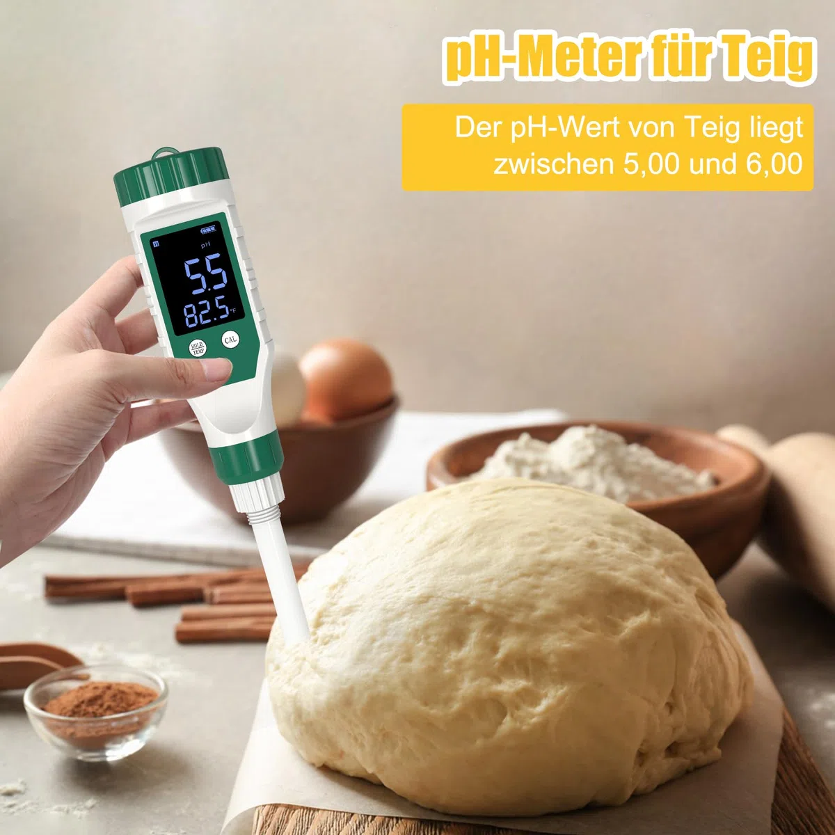 pH-mètre, Testeur de pH Numérique pour Aliments avec Sonde de Haute Précision, pH-mètre Étanche pour Viande, Pain, Fromage, Pâte, Crème et Eau