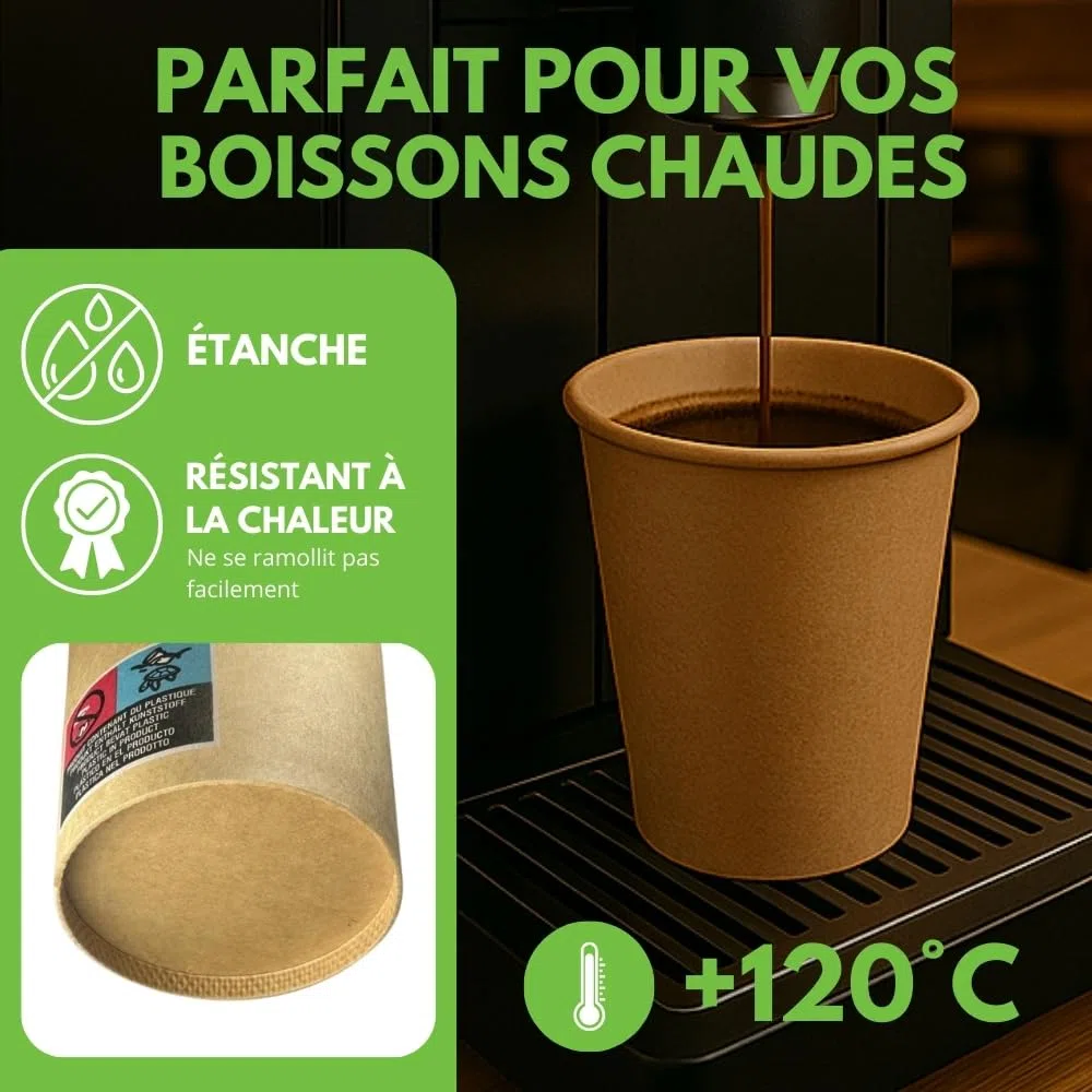 COVR Gobelets kraft 18cl - 6oz / 1000 unités, Recyclables, Boisson Chaude et Boisson Froide, Solide et Bonne Prise en Main, Résistant