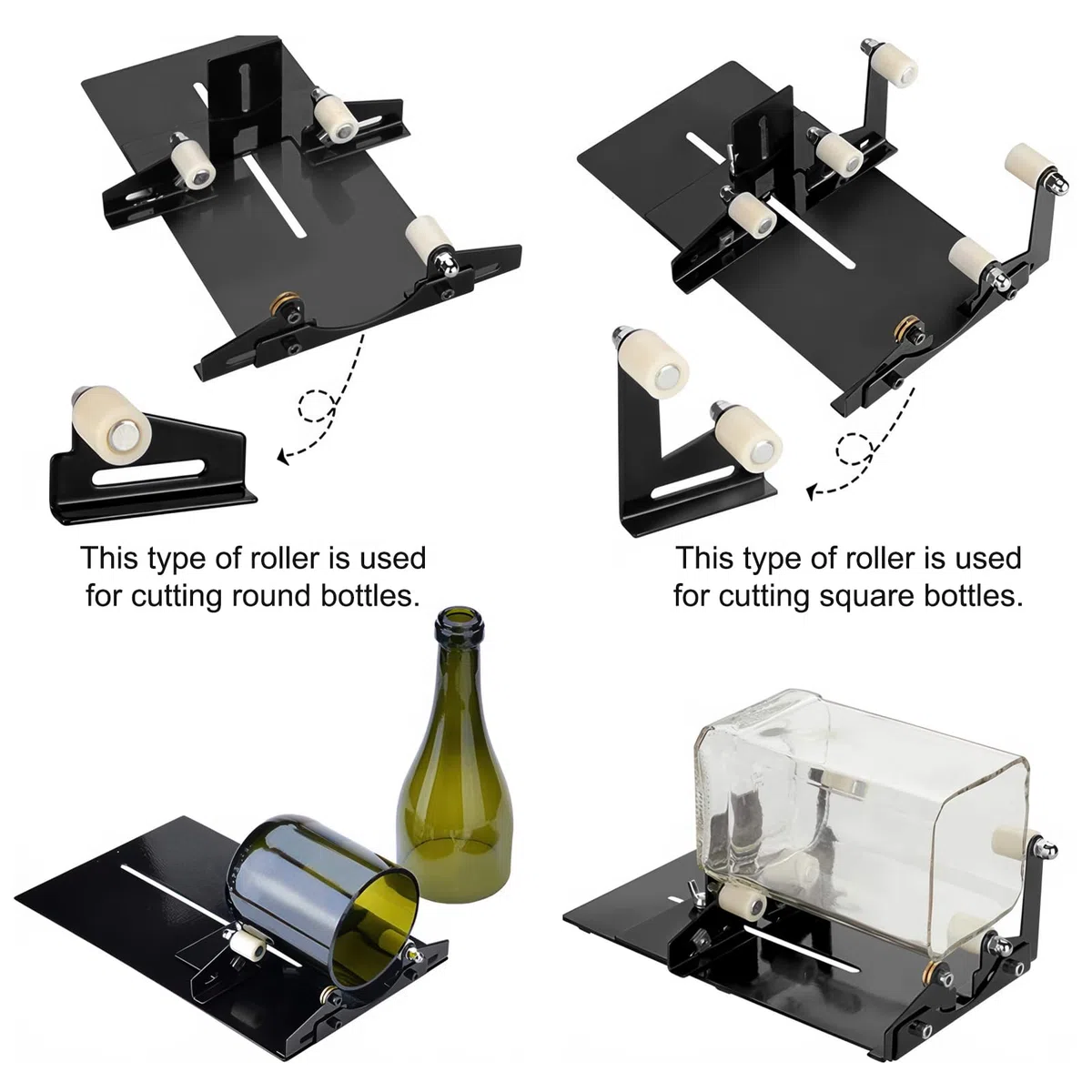 Lot de 19 coupe-bouteilles en verre - Kit DIY pour couper avec précision des bouteilles rondes carrées - Diamètre : 3,5 à 14 cm - Coupe-bouteilles en verre - Avec papier abrasif