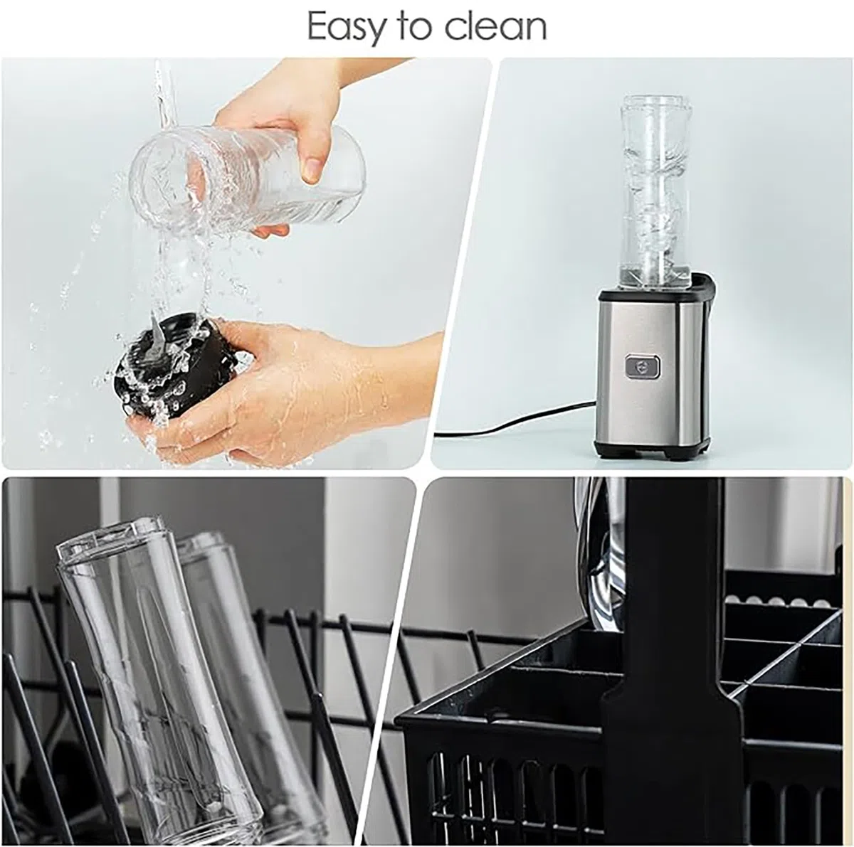 Blender Mixeur, Mini Blender Smoothie 350W avec 2 Bouteilles Portables 600ml, Lames en Acier Inox, Mixeur Portable avec Bouton One Touch, Verrouillage Sécurité, Facile Nettoyer